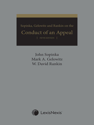cover image of Sopinka, Gelowitz, and Rankin on the Conduct of an Appeal